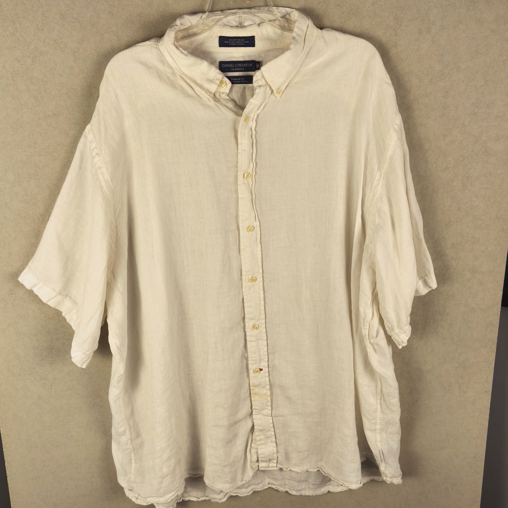 Daniel Cremieux Linen Button Down Shirt Mens 2XL Cream Short Sleeve Summer